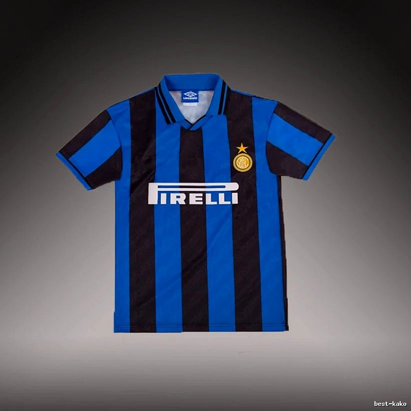 Inter Milan Lightweight Brehme #3 soccer jersey Blue Black Striped for Trend Styling