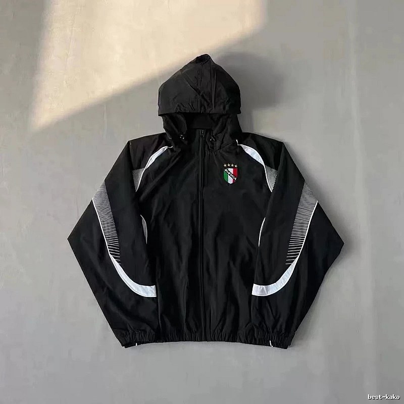 Italy Classic Soccer windbreaker jacket Black Hooded Jacket for Daily Styling