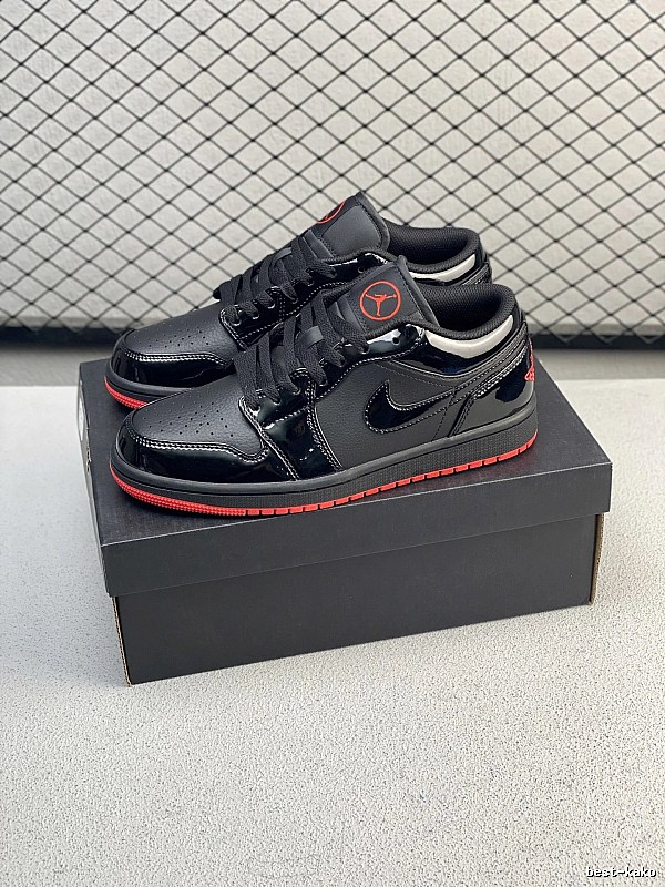 Jordan Black and Red Low-Top Sneakers, Classic Lace-Up