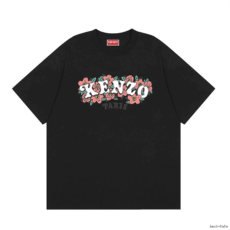 KENZO Floral Print Casual Trendy Black Short Sleeve T-shirt
