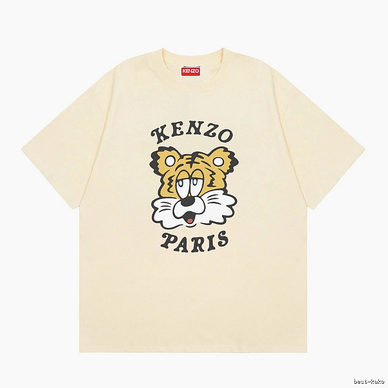KENZO Tiger Head Print Trendy Style Beige T-shirt