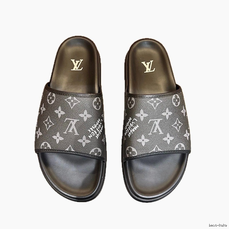 Louis Vuitton Classic Monogram Trendy Black and Grey Slide Sandals