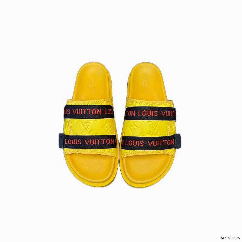 Louis Vuitton Classic Monogram Trendy Yellow Slide Sandals