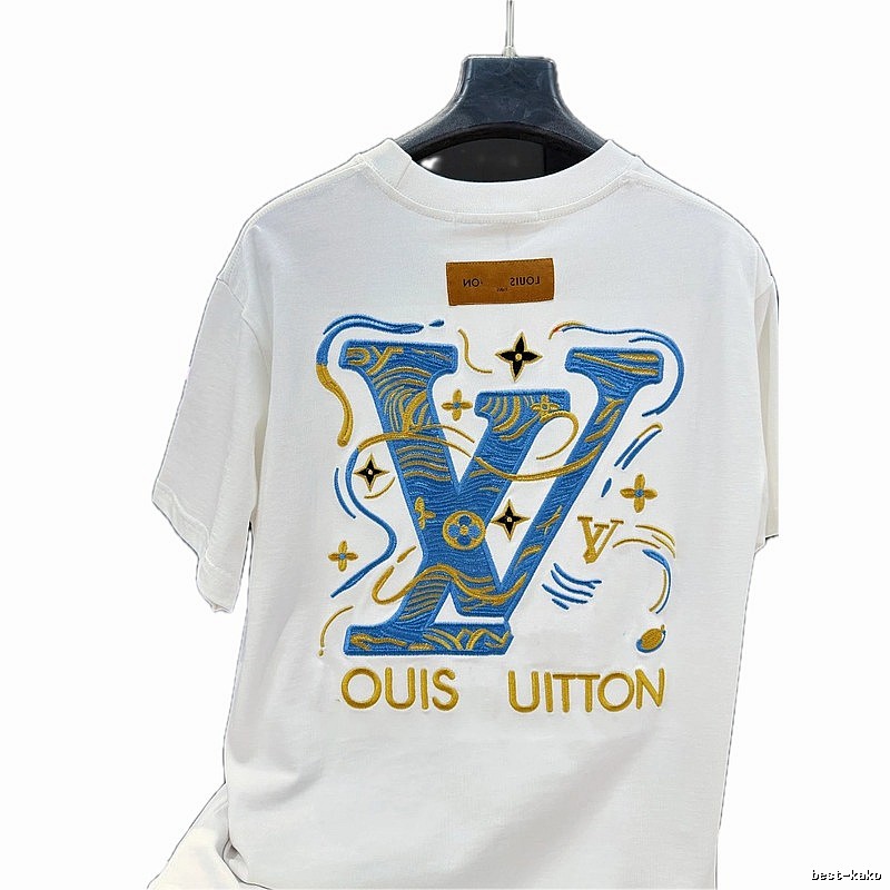 Louis Vuitton Embroidered Trendy Style White T-Shirt