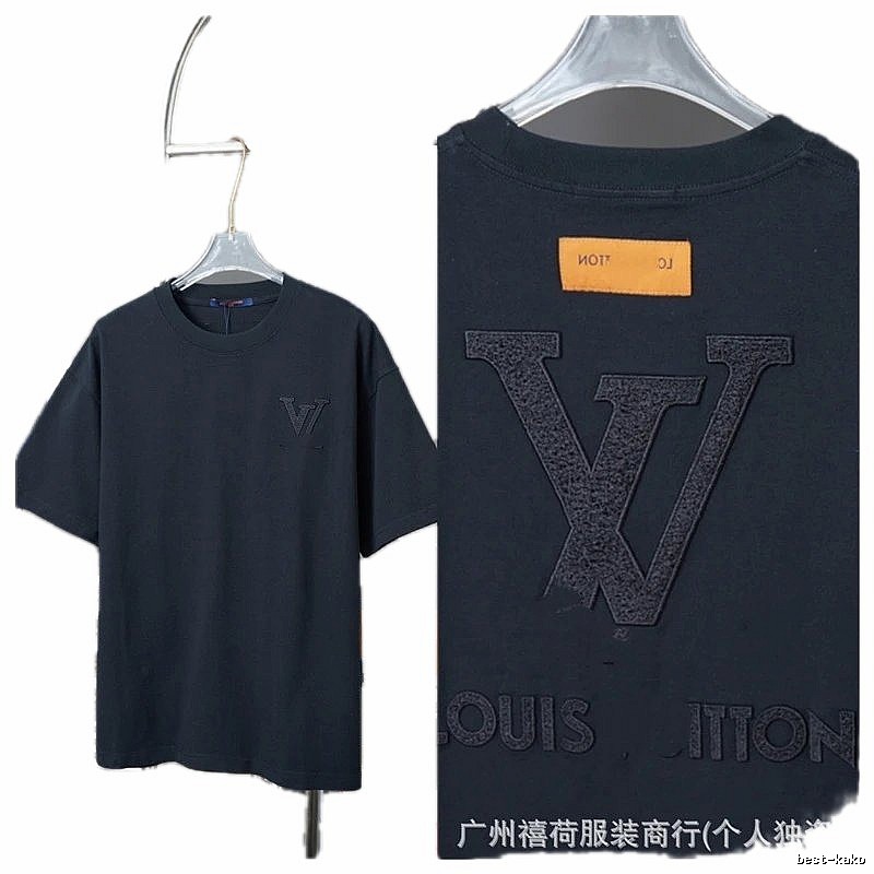 Louis Vuitton Flocked Casual Style Black Short-sleeve T-shirt