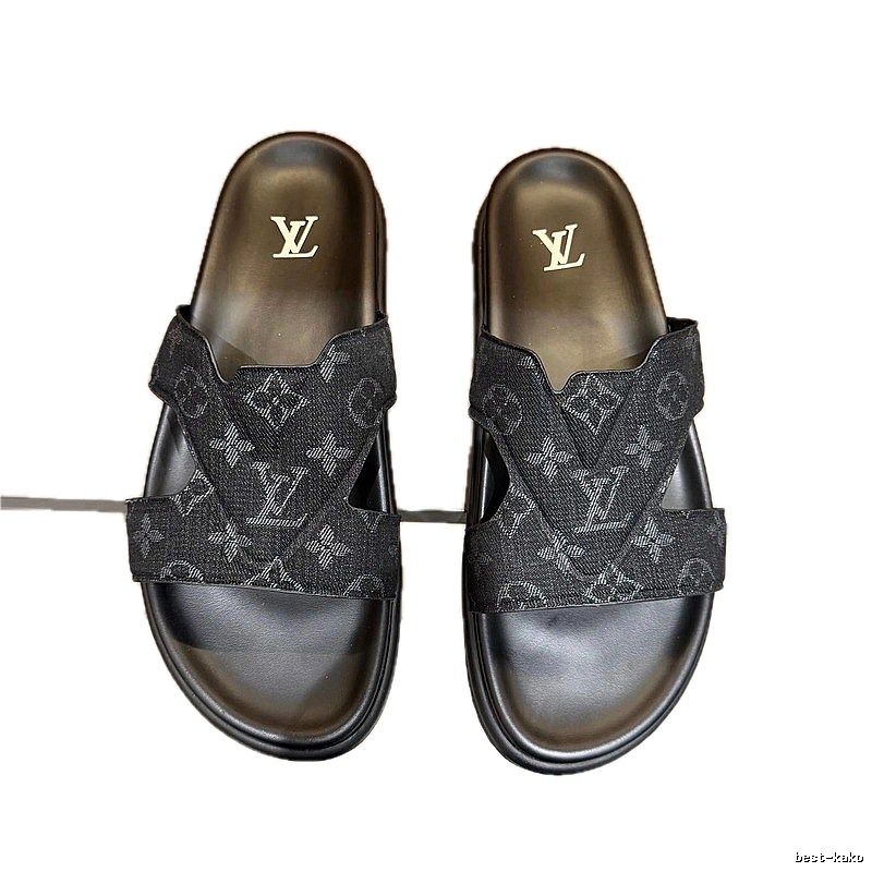 Louis Vuitton Monogram Light Luxury Style Black Slides