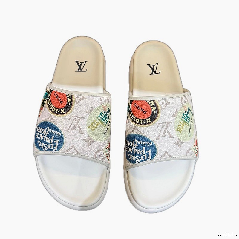Louis Vuitton Postmark Print Trendy Style White Slippers