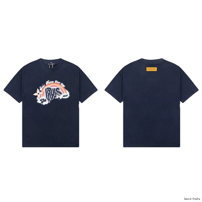 Louis Vuitton Rainbow Graffiti Street Style Navy Blue T-shirt