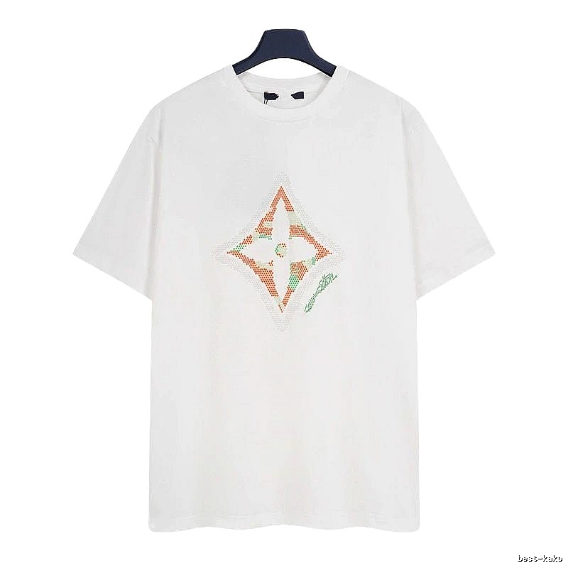 Louis Vuitton Trendy White T-Shirt with Diamond Print