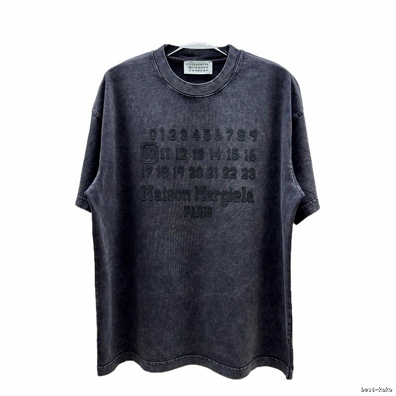 Maison Margiela Numbered Distressed Charcoal Gray Short Sleeve T-Shirt