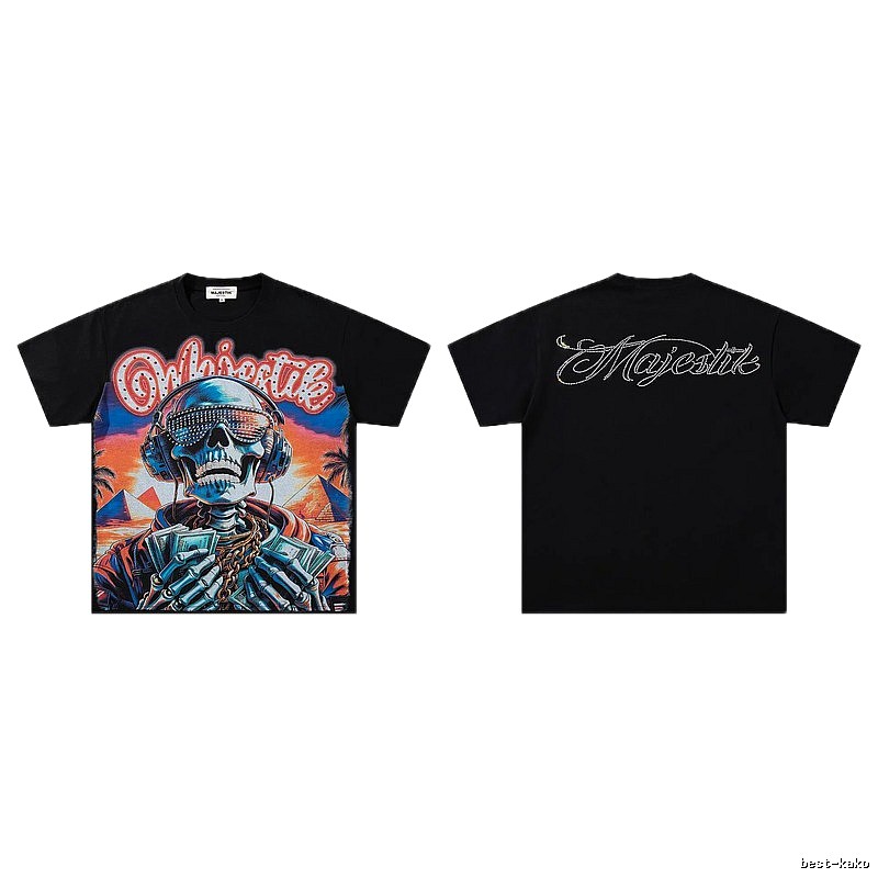 MAJESTIK Skull Print Hip-hop Style Black T-shirt