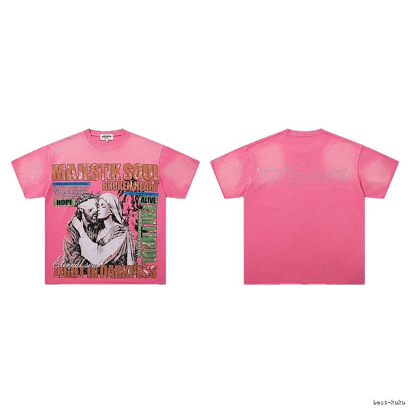 MAJESTIKSOUL Vintage Print Pink Short-sleeve T-shirt