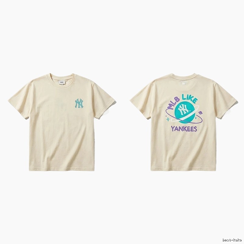 MLB Yankees trendy brand beige T-shirt