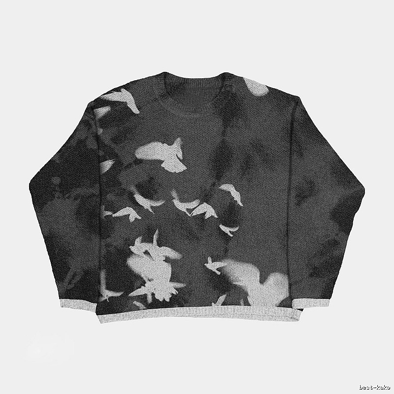 Monogram Anime graphic sweater Black Knit Top for Layered Styling