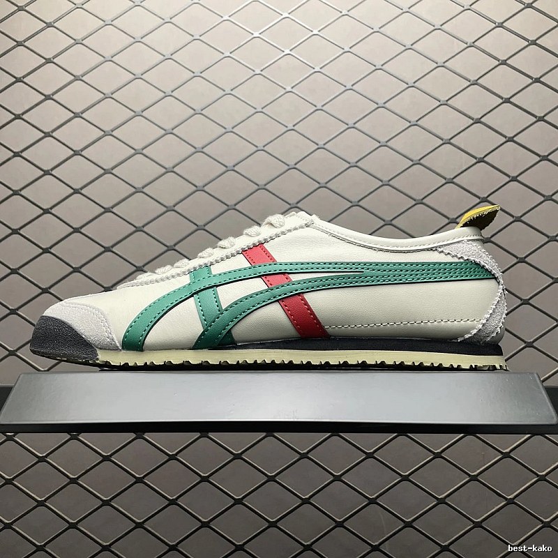 Onitsuka Tiger Cream, Green and Red Low-Top Sneakers with Classic Lace-Up