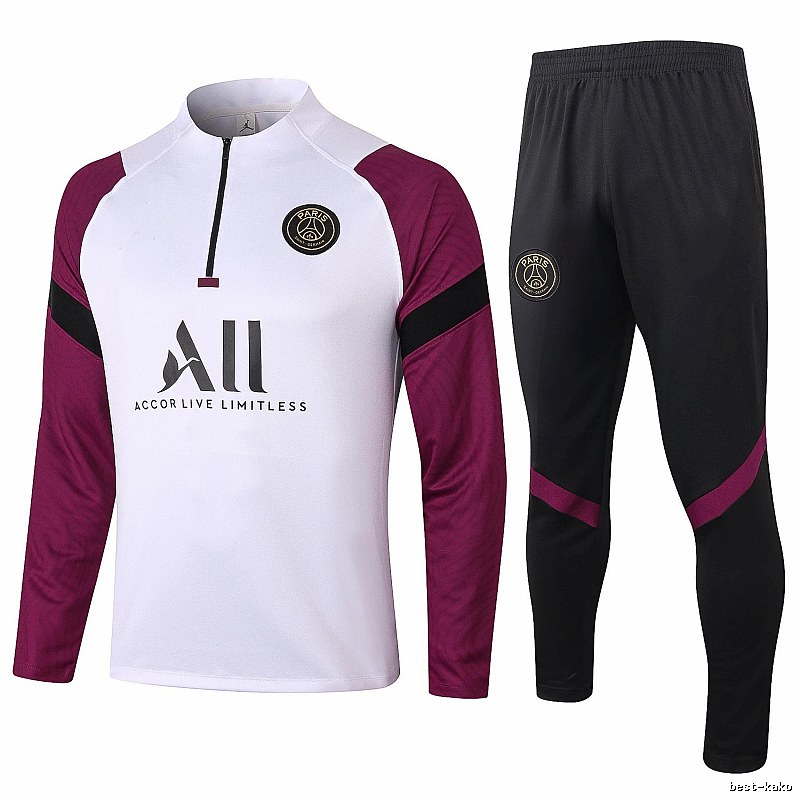 Paris Saint-Germain 2020-21 Purple-Sleeve Detail White Training Tracksuit Set City Outfit