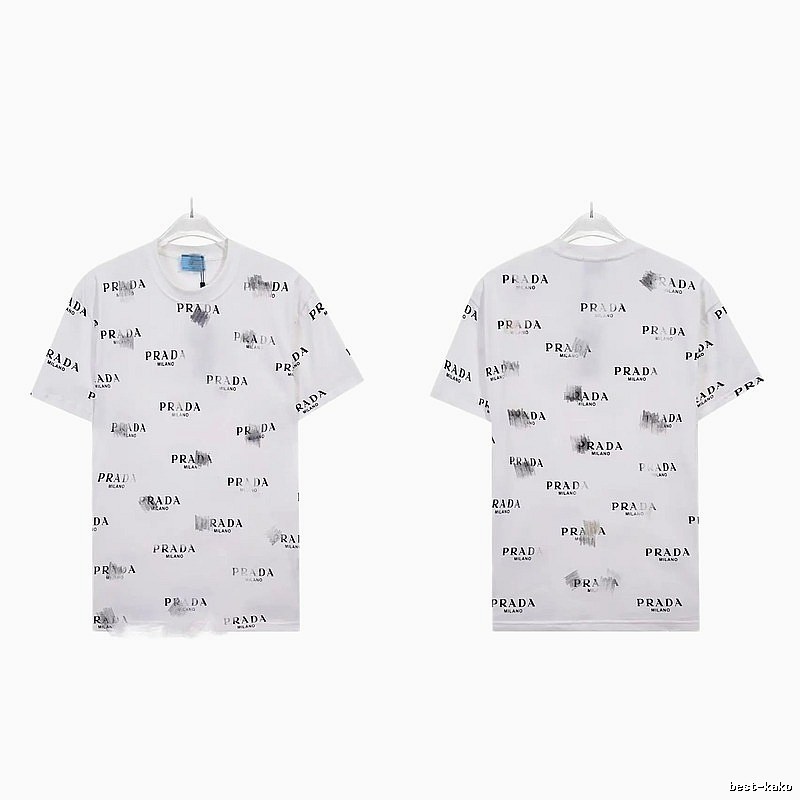 Prada All-over Print Streetwear Style White Short-sleeve T-Shirt