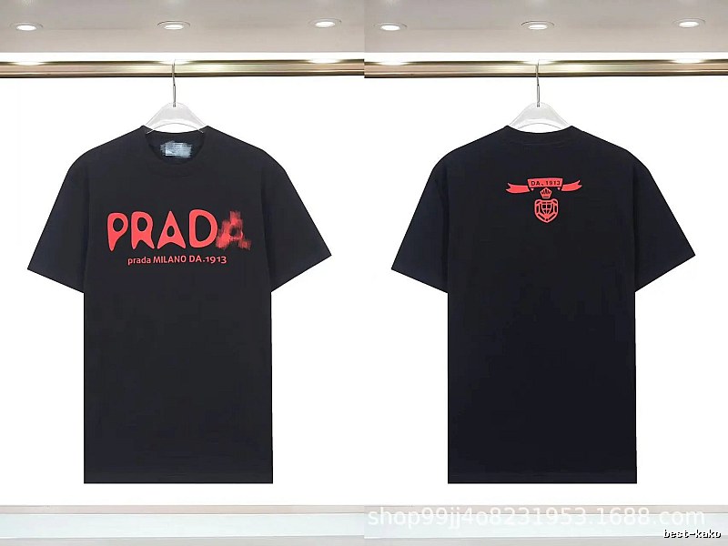 Prada Letter Print Trendy Cool Style Black Short-sleeve T-shirt