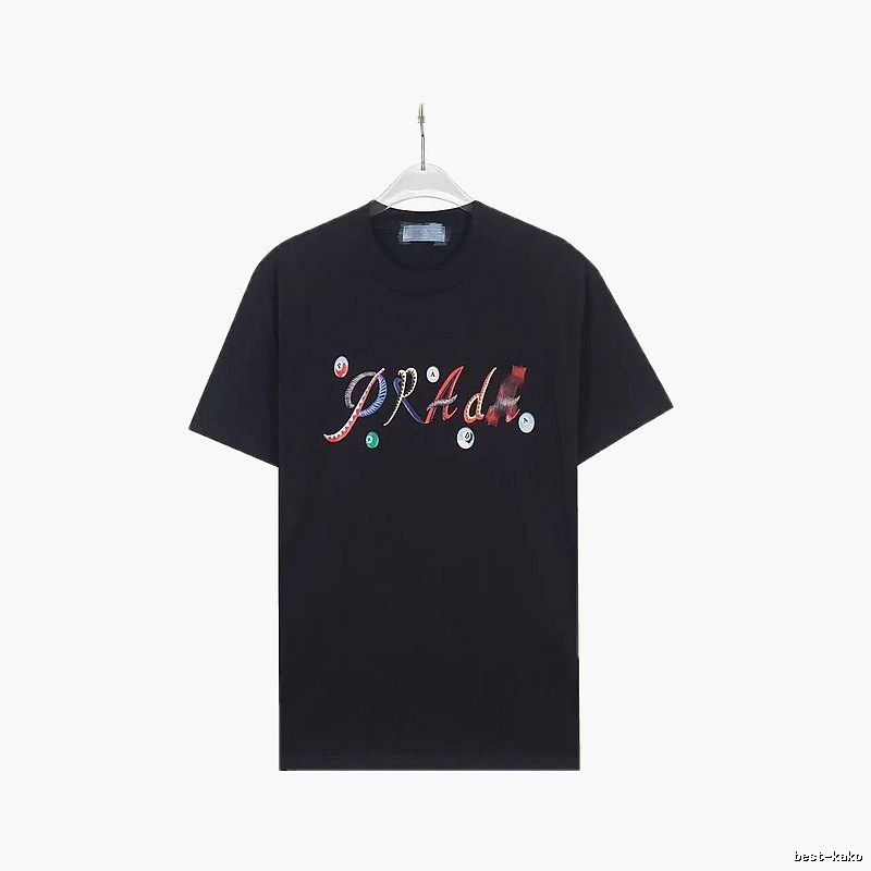 Prada Trendy Black Short-sleeve T-shirt with Billiard Print