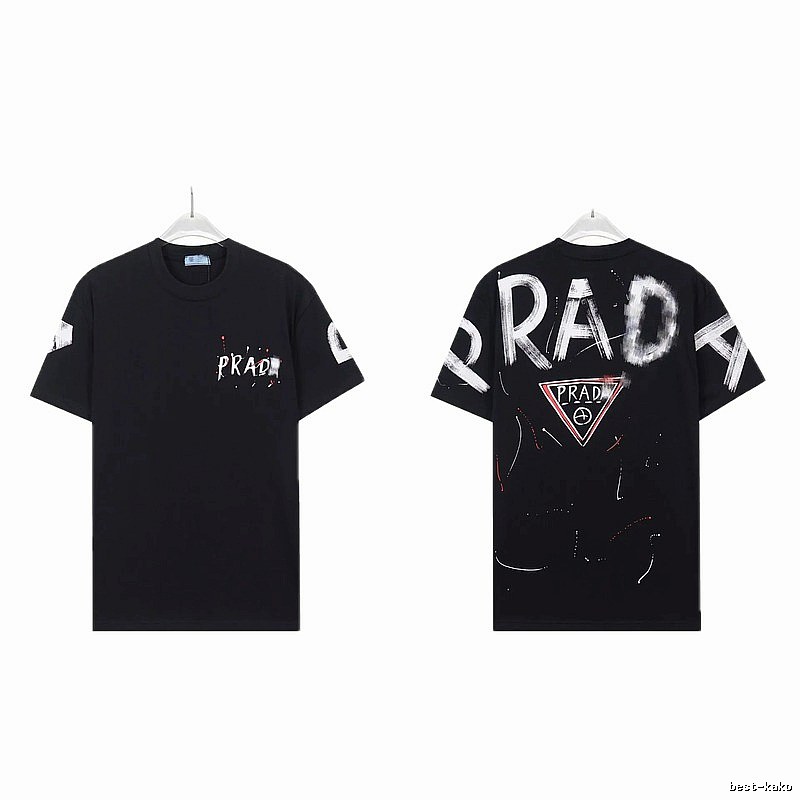 Prada Triangle Logo Graffiti Style Black Short-sleeve T-shirt
