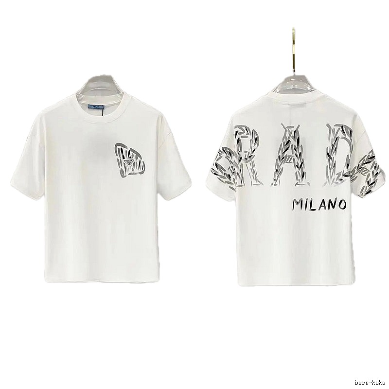 Prada Triangle Logo Trendy & Edgy Style White Short-sleeve T-shirt