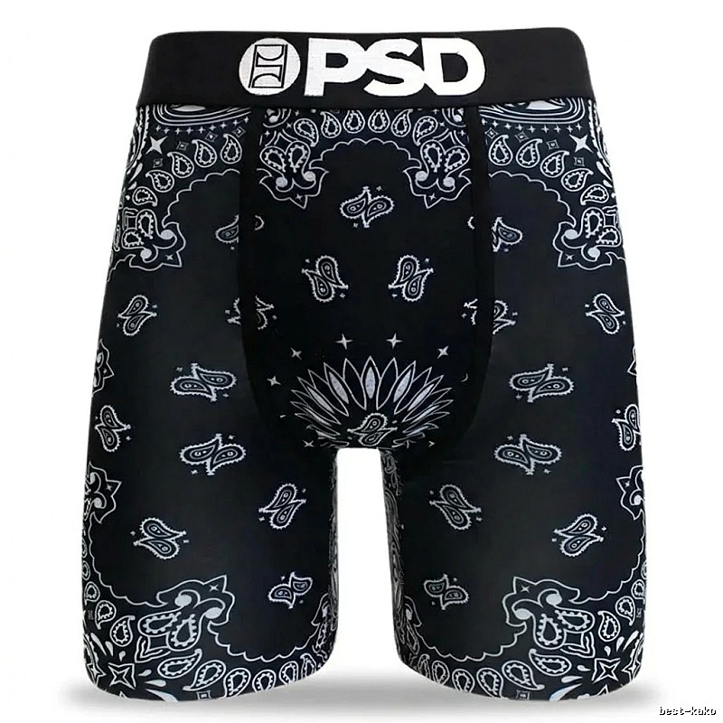 PSD retro-style printed black shorts