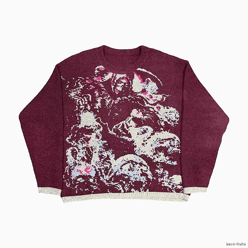 Resort Anime graphic sweater Black Knit Top with Premium Look