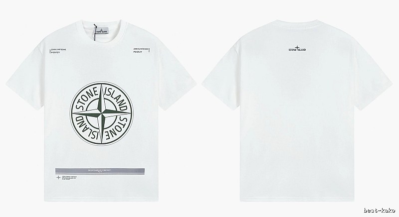Stone Island Compass Print Casual Style White Short-sleeve T-shirt