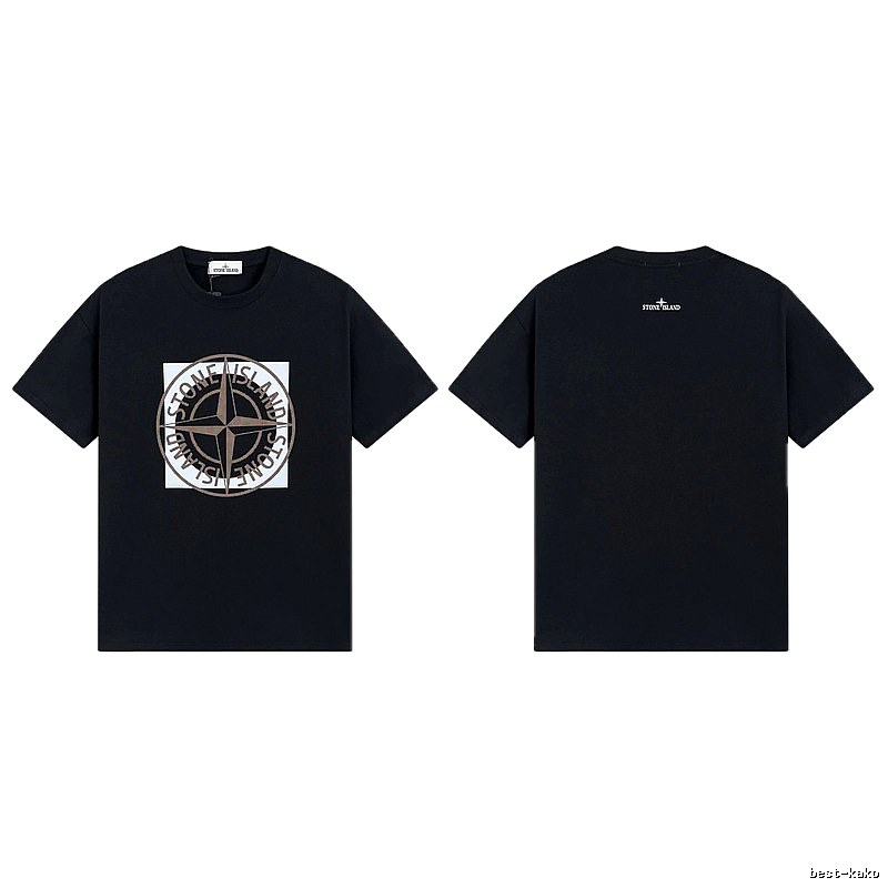 Stone Island Compass Print Street Style Black T-Shirt