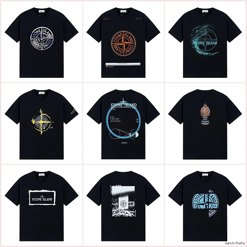 Stone Island Compass Print Street Style Black T-Shirt