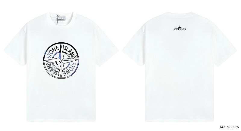 Stone Island Compass Print Street Style White T-shirt