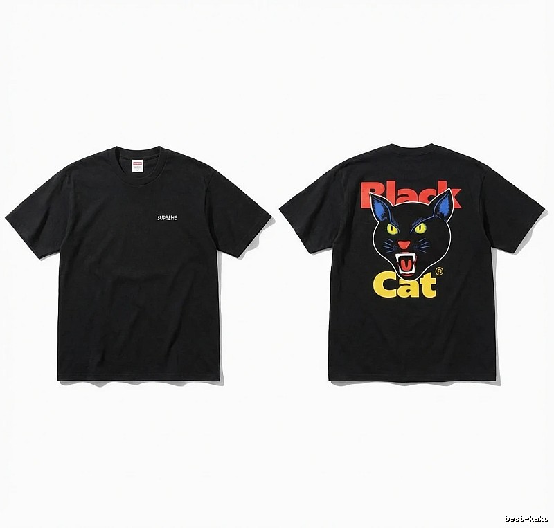 Supreme Black Cat Trendy and Cool Style Short-sleeve Shirt