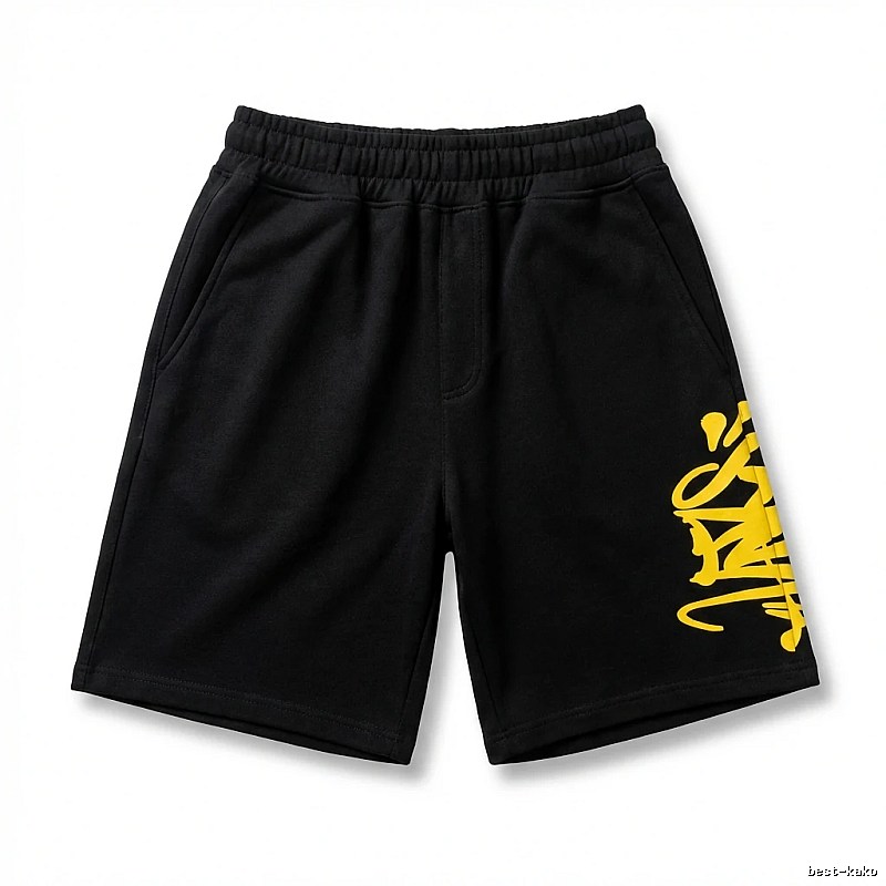 SynaWorld graffiti-style black shorts