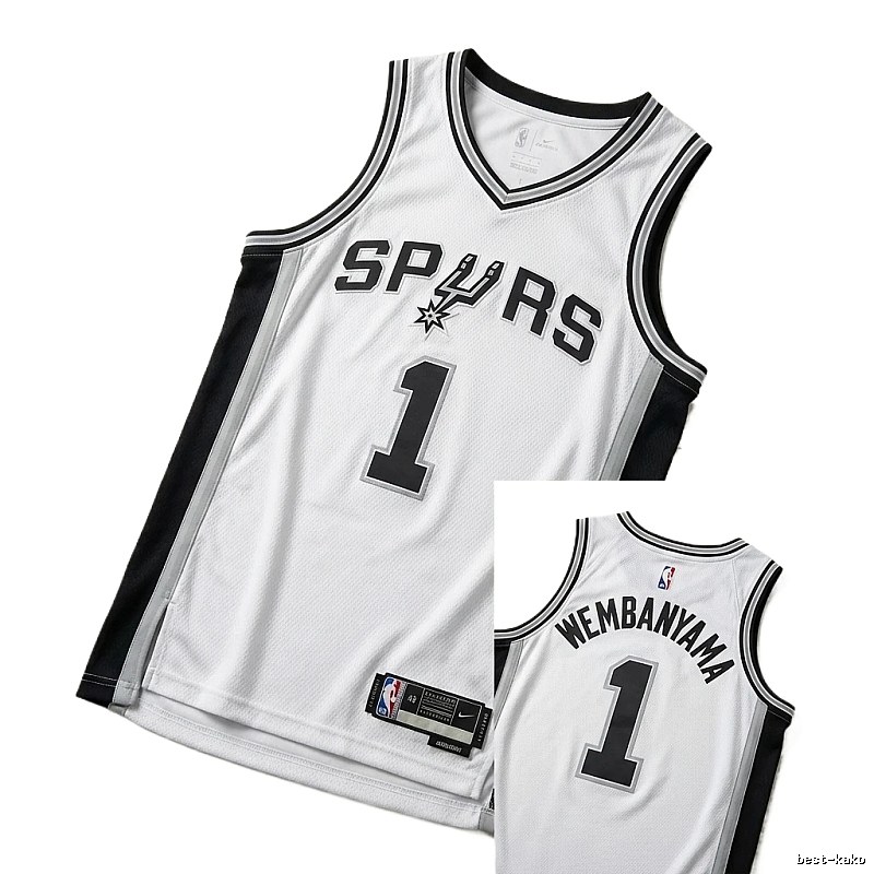 The white and black basketball uniform of Spurs' Wembanyama