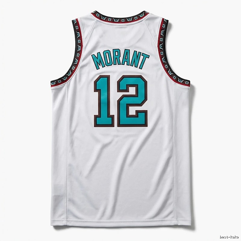 The white basketball uniform of Ja Morant of the Grizzlies.