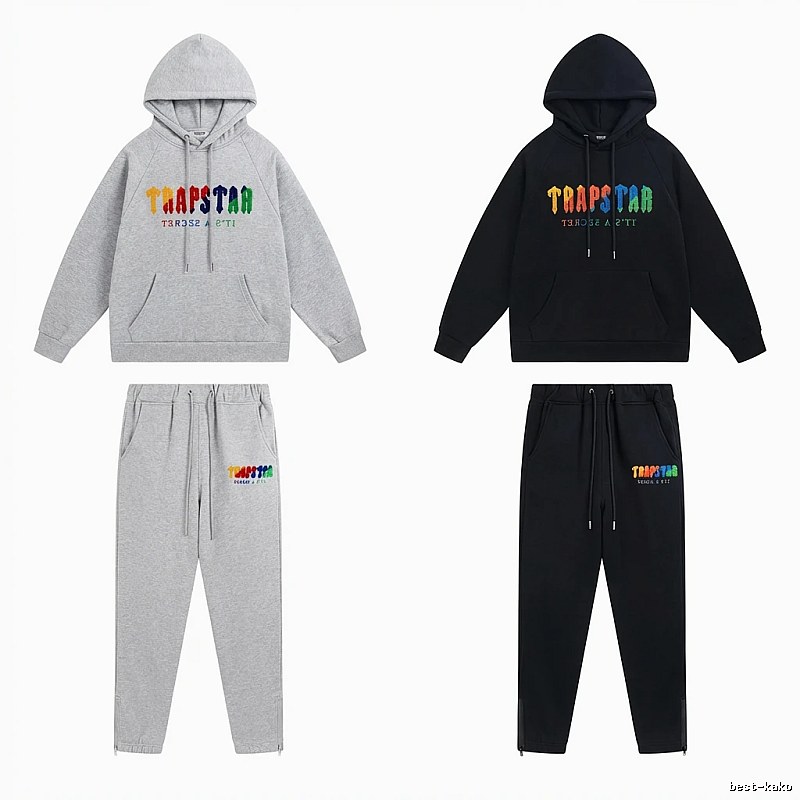 Trapstar Rainbow Wind Grey/Black Hooded Set