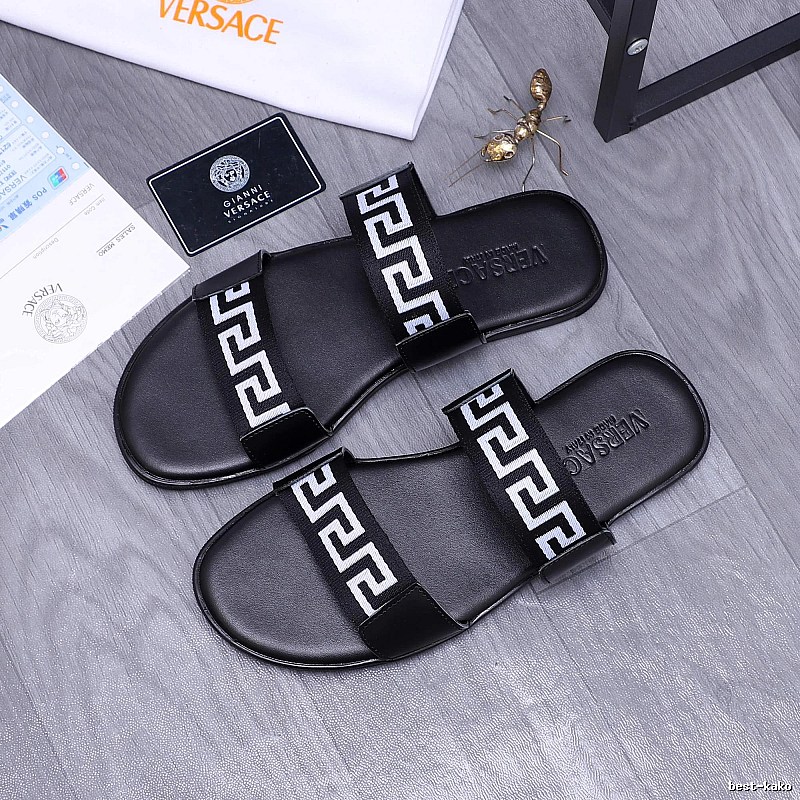 Versace Greek Key Light Luxury Style Black Slides