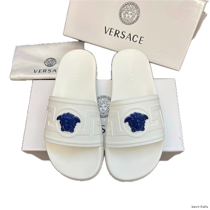 Versace Medusa Light Luxury Style White Slide Sandals