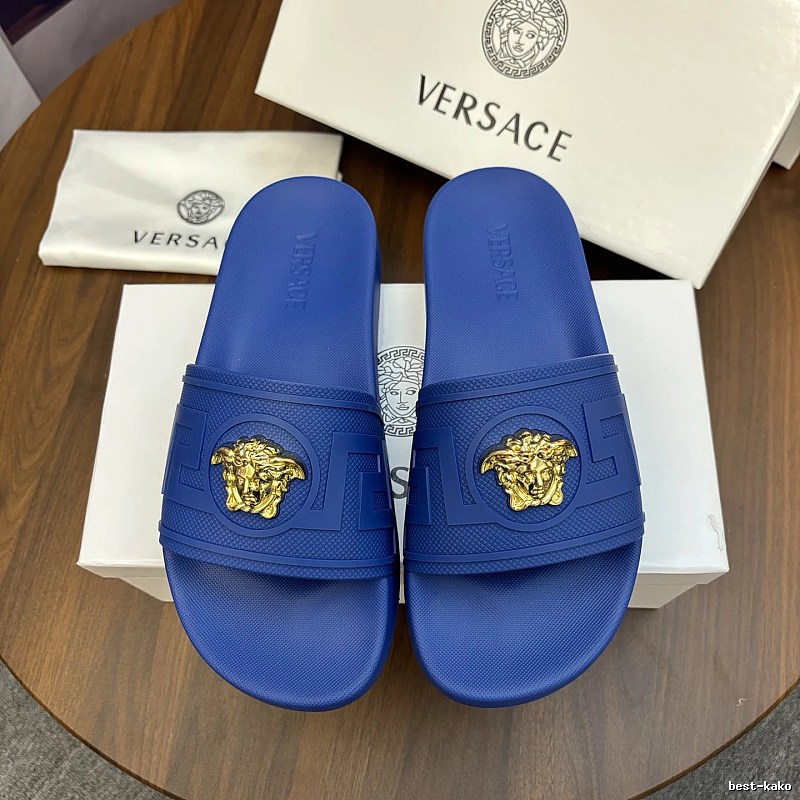 Versace Medusa Luxury Style Royal Blue Slide Sandals