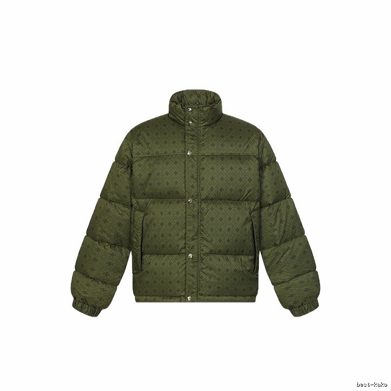 Vintage-style down jacket with Chrome Hearts print