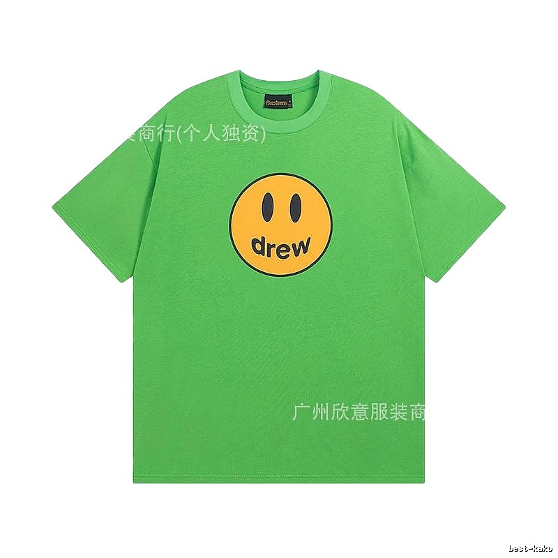 DREW Smiley Face Street Style Green Short Sleeve T-Shirt