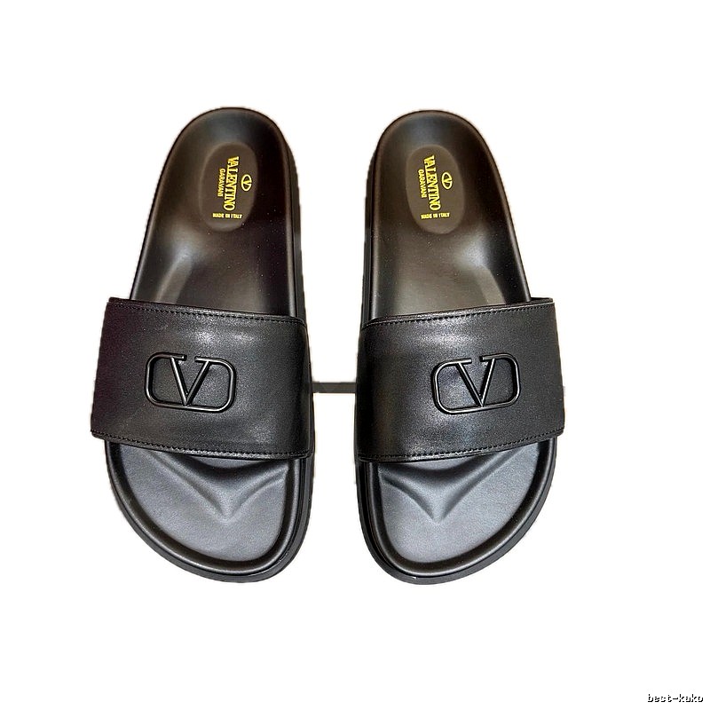 Valentino V-logo Light Luxury Style Black Slide Slippers